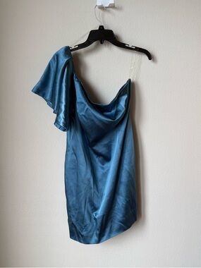 Satin One-Shoulder Blue Cocktail Dress